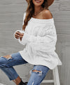 White Off Shoulder Cable Knit Jumper