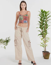 COTTON PANT WITH MUSHROOM PRINT ON LOWER POCKETS