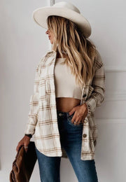 Loose Fit Plaid Big Buttoned Jacket