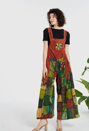 Wide leg patchwork jumpsuit