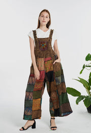 Wide leg patchwork jumpsuit