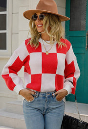 Women’s Checkerboard Pattern Sweater