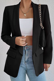 WOMEN OPEN FRONT MID LENGTH BLAZER WITH POCKETS