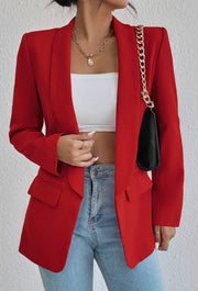 WOMEN OPEN FRONT MID LENGTH BLAZER WITH POCKETS