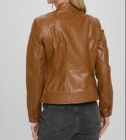 Vegan Leather Band Collar Jacket