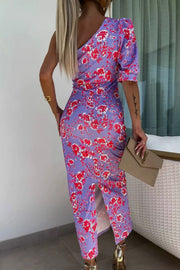 Nicola one shoulder floral patterned midaxi dress