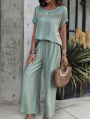 Casual Chic Short Sleeve Trouser Set