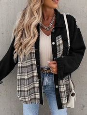 Long-Sleeved Plaid Button-Down Shirt Jacket