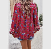 Floral print cross deep V boho Top