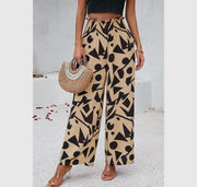 All over print pockets elastic band belt pants