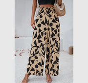 All over print pockets elastic band belt pants