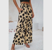 All over print pockets elastic band belt pants