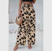 All over print pockets elastic band belt pants