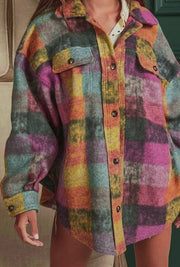 Multicolor Plaid Open Button Shacket