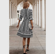 Cross striped ruffle sleeve high waist fit dress