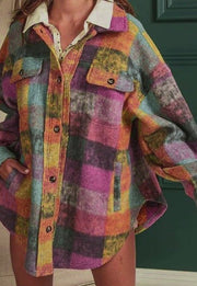 Multicolor Plaid Open Button Shacket