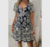 Deep V Neck Allover Print Ruffle Tassel Dress