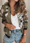 Floral printed zip up bomber jacket