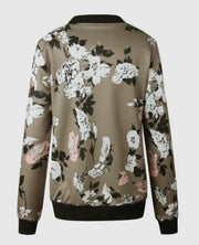 Floral printed zip up bomber jacket