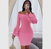 Off shoulder bodycon ruffle solid mini dress