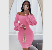 Off shoulder bodycon ruffle solid mini dress