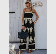 Off shoulder ruched printed high waist jumpsuit