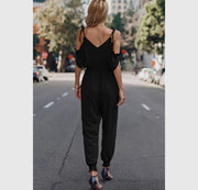 Petite cold shoulder wrap jumpsuit