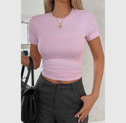 Round Neck Solid Elastic Fit shirt Top