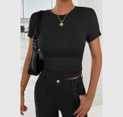 Round Neck Solid Elastic Fit shirt Top