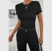 Round Neck Solid Elastic Fit shirt Top