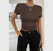 Round Neck Solid Elastic Fit shirt Top