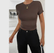 Round Neck Solid Elastic Fit shirt Top