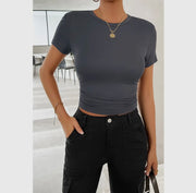 Round Neck Solid Elastic Fit shirt Top