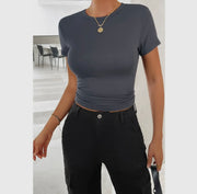 Round Neck Solid Elastic Fit shirt Top