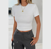 Round Neck Solid Elastic Fit shirt Top