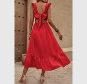 Sleeveless Ruffle Cross Open Back Knot Fit Dress