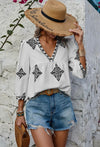 V neck printed loose fit blouse