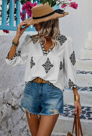 V neck printed loose fit blouse