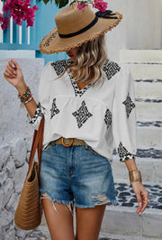 V neck printed loose fit blouse