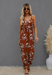 V neck spaghetti strap solid jumpsuit