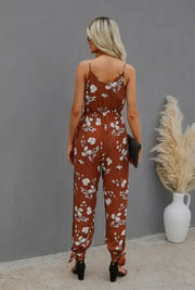 V neck spaghetti strap solid jumpsuit