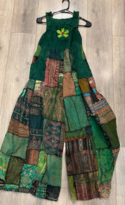 Wide leg patchwork jumpsuit