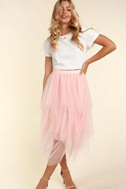 ASYMMETRIC TIERED TULLE MIDI SKIRT WITH LINING