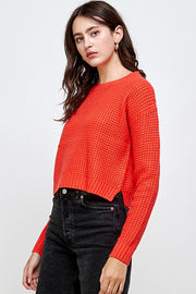 Waffle Knitted Cropped Sweater Top