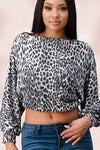 Blushed Knit Leopard Dolman Blouse Top