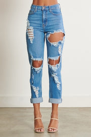 HIGH WAISTED DISTRESSED BOYFRIEND JEAN
