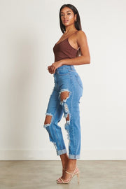 HIGH WAISTED DISTRESSED BOYFRIEND JEAN
