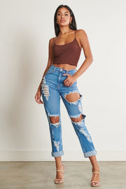 HIGH WAISTED DISTRESSED BOYFRIEND JEAN