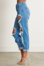 HIGH WAISTED DISTRESSED BOYFRIEND JEAN