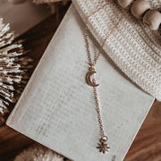 Dainty Moon & Star Necklace with Rhinestones
